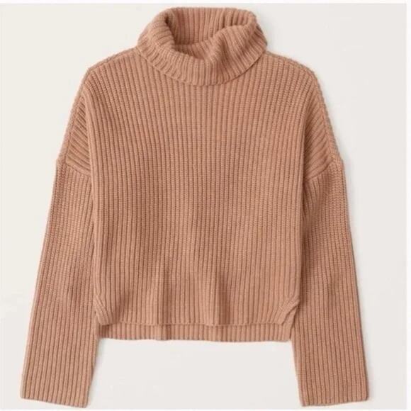 Abercrombie & Fitch Avery Camel Brown Tan Turtleneck Cropped Sweater Size XS - Picture 2 of 7
